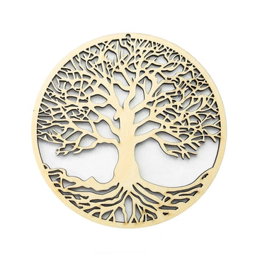 Wooden Wall Hanging Decor Tree of Life Fatima Pendant Amulet Sacred Yoga Meditation Healing Artwork Christmas Party Home Decor