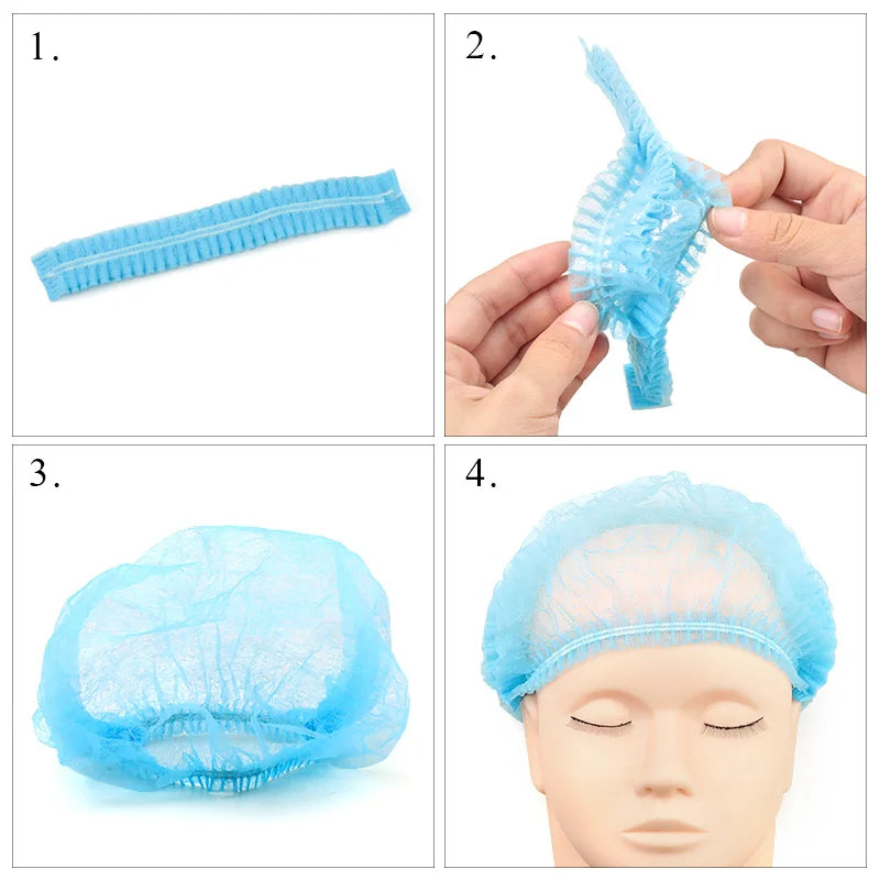 10/20/50pcs Disposable Non Woven Makeup Hat Elastic Head Cover Sterile Eyelashes Extension SPA Hair Salon Hat Bathroom Supplies