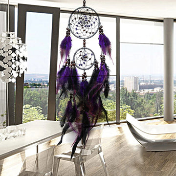 Purple Feather Crafts Dream Catcher Wind Chimes Handmade Dreamcatcher Net for Wall Hanging Car Home Decoration Birthday Gift