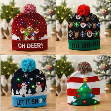 LED Christmas Hat with Lights 2025 Knitting Cap Xmas Ornament Home Decor Navidad Natal 2025 New Year Holiday Gift