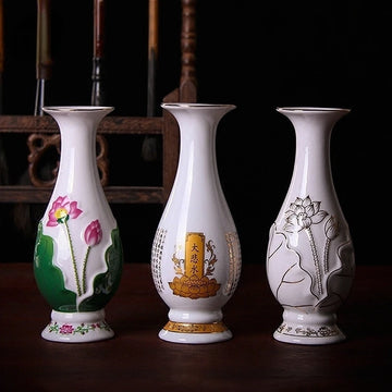 Ceramic white Buddha vase Flower arrangement device Lotus pattern Living room decor Buddhist temple supplies Ceramic containers