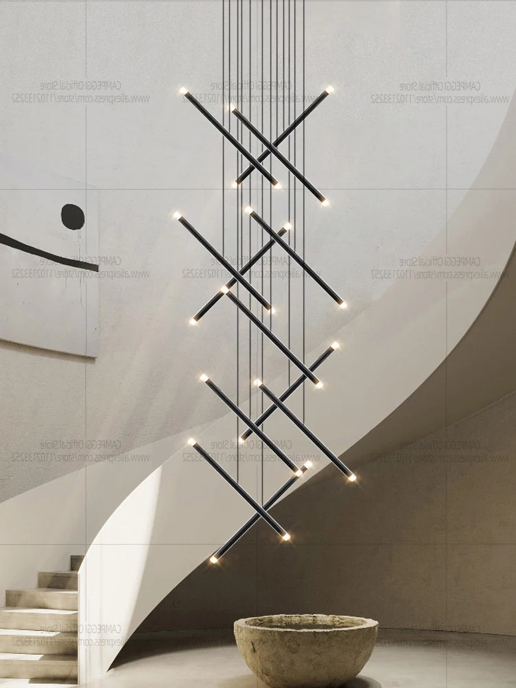 Modern Chandelier Luster Lights For Stair Hall Dining Living Room Duplex Building Indoor Lighting Fixture Staircase Chandelier