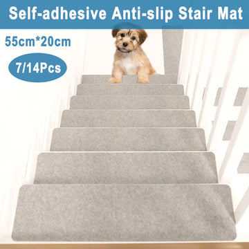 7/14Pcs 45x20cm Stair Mat Anti-slip Staircase Step Floor Self-adhesive Stair Pad Sticky Bottom Rugs Carpet DIY Cutting)