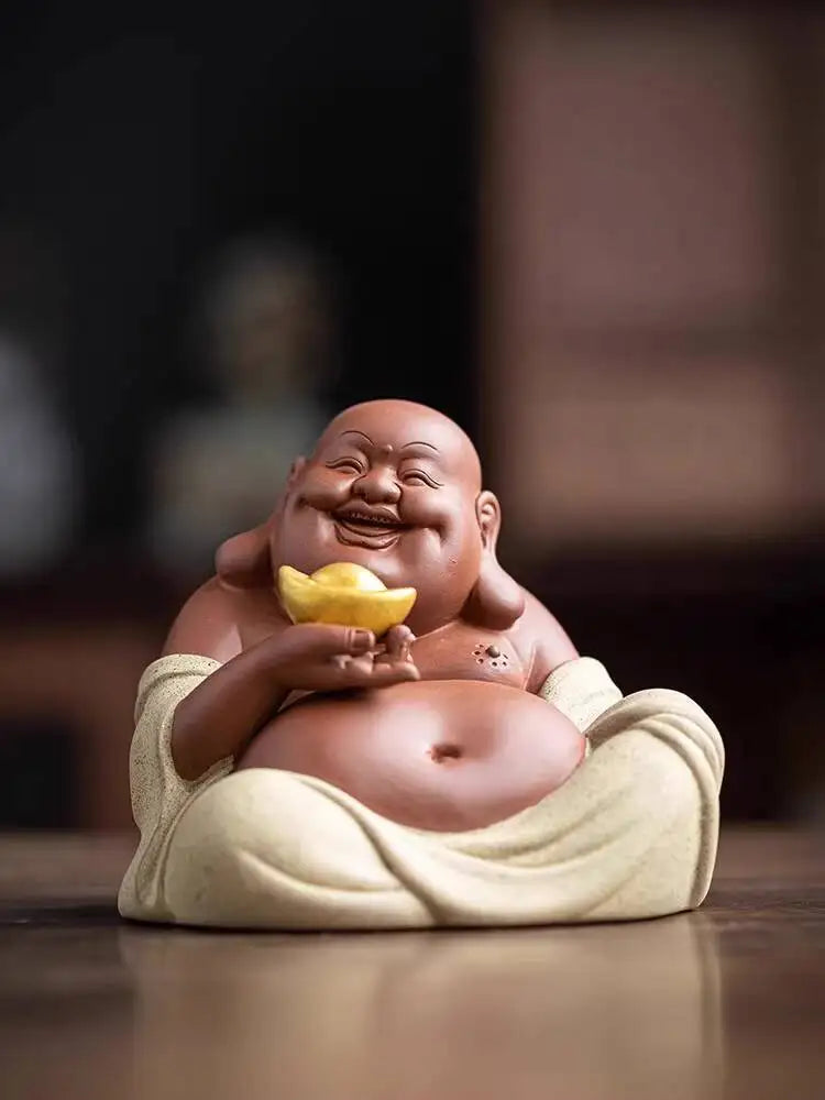 Zhaocai Purple Clay Maitreya Buddha Tea Pet Ornament Creative Big Belly Buddha Tea Set Tea Table Tea Ceremony Accessories