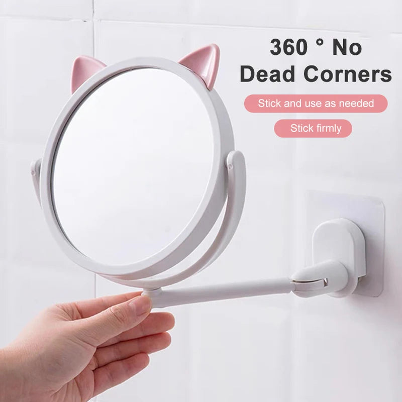 Wall Mounted Foldable Extending Arm Bathroom Mirror With Swivel Suction For Cosmetic Makeup No Drill Required