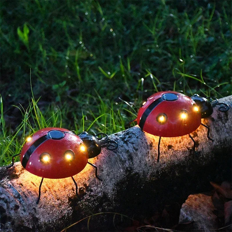 Solar Ladybug Light Outdoor Waterproof LED Garden Decor Wall Hanging Lawn Pathway Landscape Lighting for Yard Patio Statue