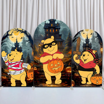 TB Bandage Winnie Bear Arch Backdrop Cover Festival Party Pumpkin Halloween Photography Terror Background Decor Elastic Fabric