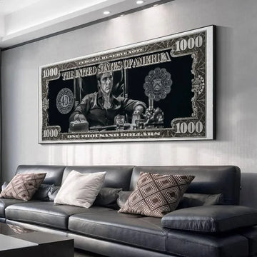 Classic Movie, Scarface Tony Montana Dollar Wall Art, HD Canvas Print Poster, Home, Living Room, Room Decor Painting