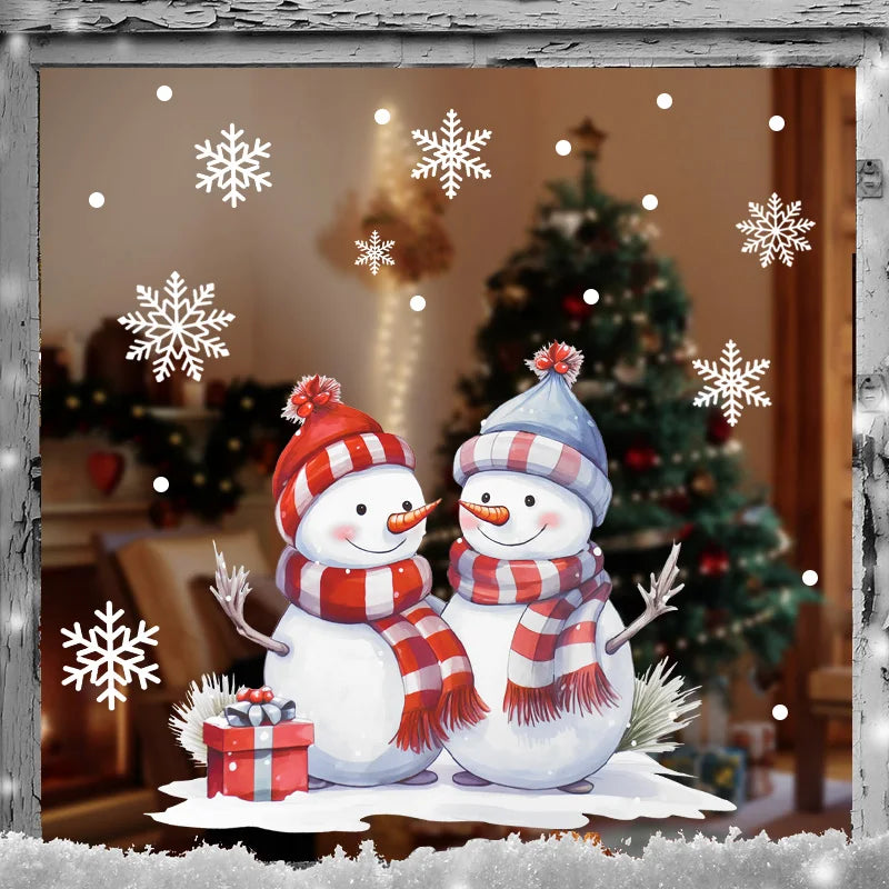 Cartoon Christmas Window Sticker Decoration 2025 New Year Snowman Santa Claus Home Kids Room Wall Glass Static Sticker Removable