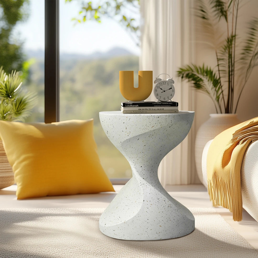 Lightweight Concrete Side/End Table - Outdoor Patio Accent Furniture | Graphite-Like White | Ideal for Living Rooms & Gardens