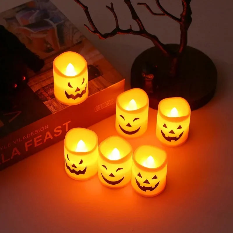 2026 Halloween Decoration Spooky Pumpkin Electronic Candle Light Candlestick for Party Room Haunted House Atmosphere Decor Use