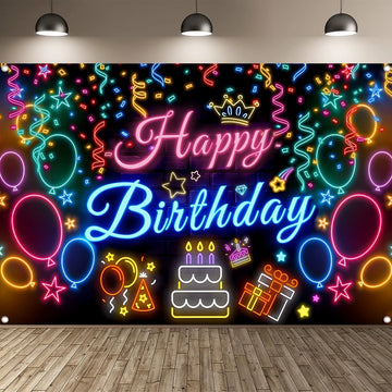Glow Happy Birthday Backdrop Banner Bbirthday Party Decoration Kids Glow Party Supplies Happy Birthday Background