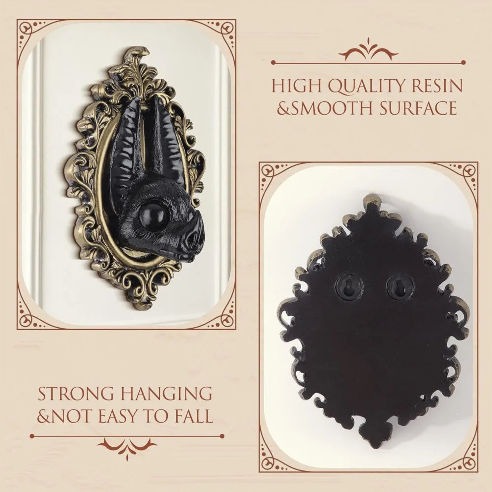 Gothic Style Resin Decorative Simulation Bat Pendant Hot Baroque Style Pendant Vintage Wall Hangings Framed Taxidermy for Home