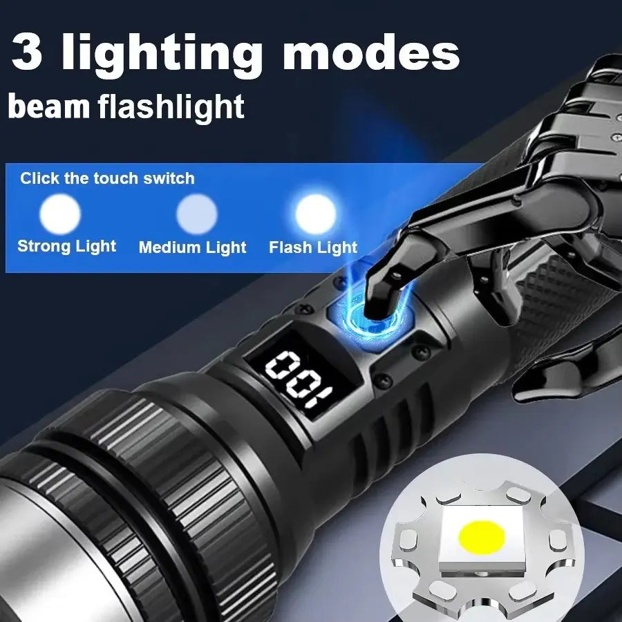 100000000000LM New Upgrade Rechargeable LED Flashlights 3 Lighting Modes Power Bank Telescopic Zoomable Torch 21700 Battery