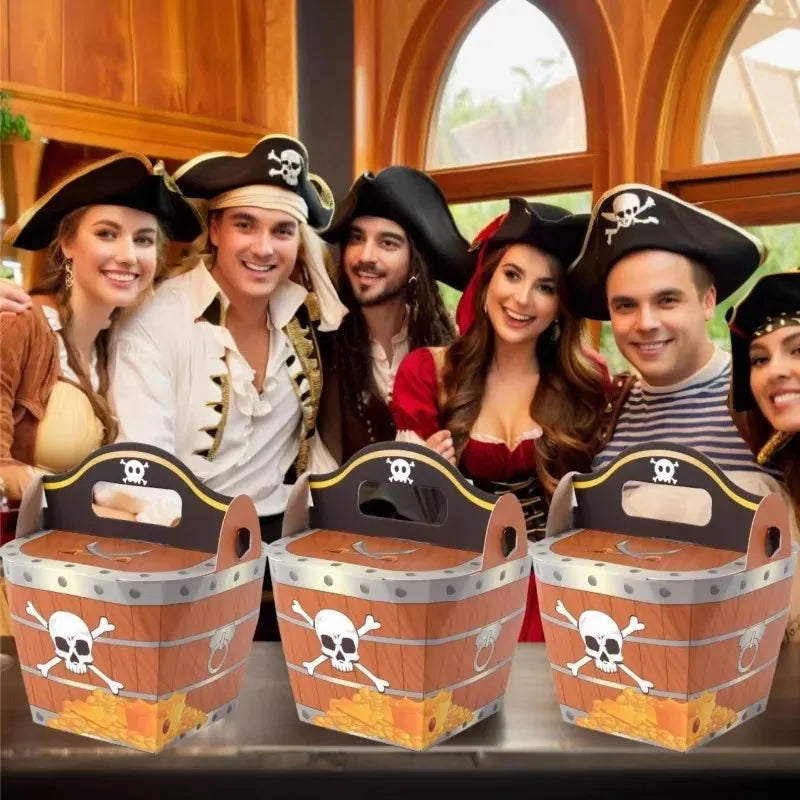 10-100PCS Halloween Party Gold Coin Box Pirate Treasure Chest Paper Gift Box Wood Grain Folding Packaging for Candy Treats