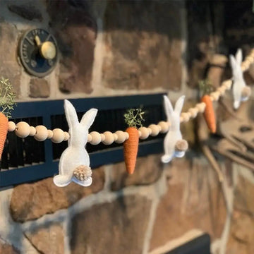 Easter Rabbit Carrot Garlands Wooden Beads Rabbit Hanging Ornaments Home Decor Accessories Holiday Props Supplies Kids Favors 