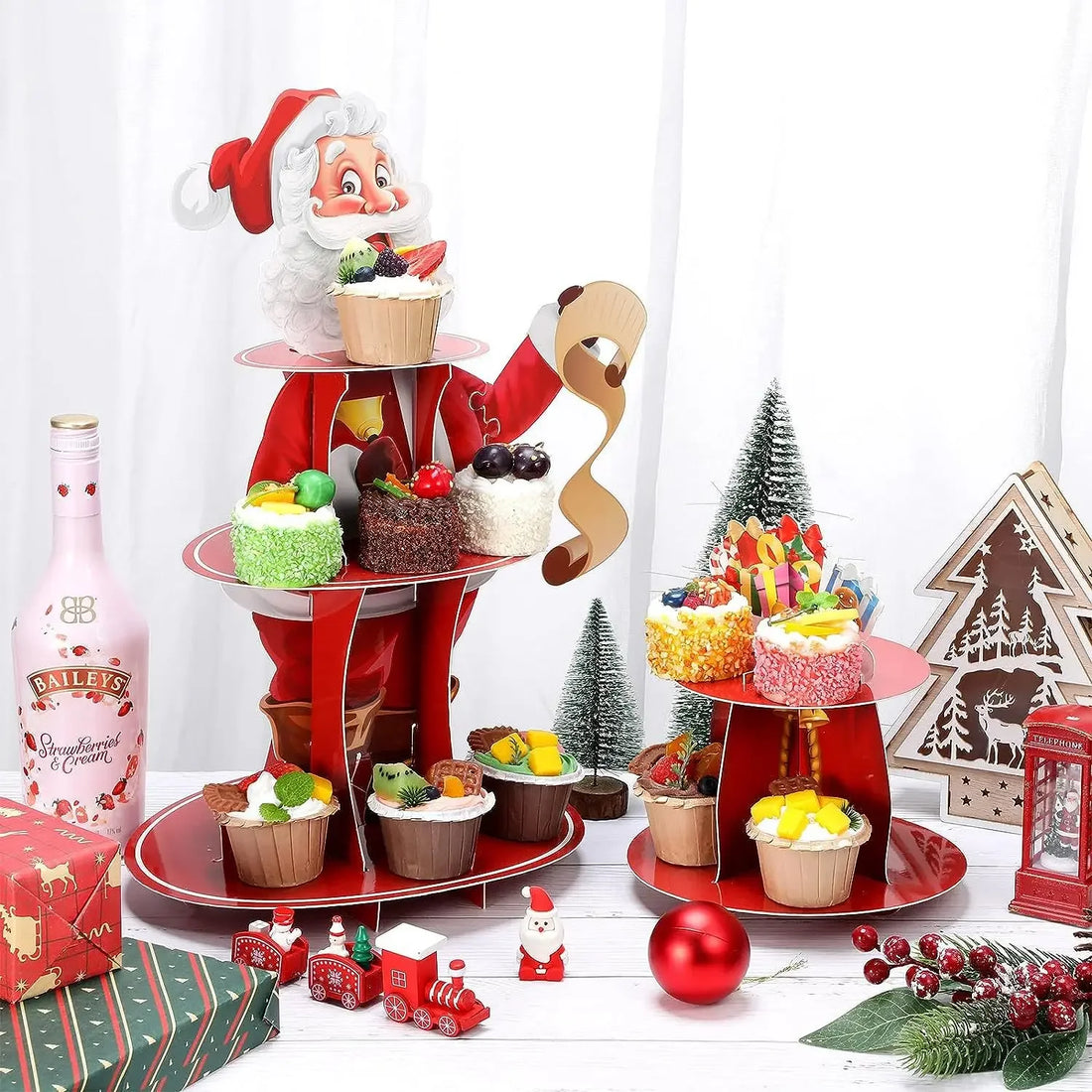 1/2/3 Sets Christmas Cake Stands Paper Dessert Tray Santa Claus Decoration Birthday Party Decoration 3 Tier Round Dessert Trays