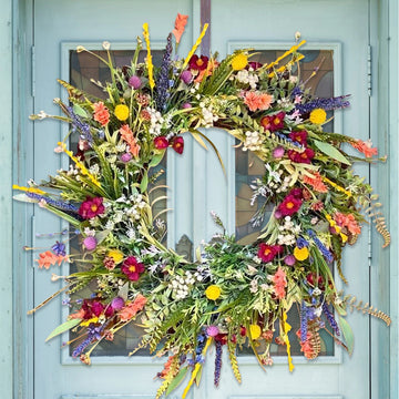 Spring Artificial Flower Wreath Wildflower Floral Summer Garland for Front Door Home Wall Wedding Party Farmhouse Holiday Decor
