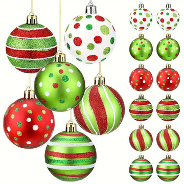 12pcs Christmas Ball Ornaments 2.4 Inch Round Plastic Hanging Decorations Glittering Elf Ball Festival Christmas Tree Decoration