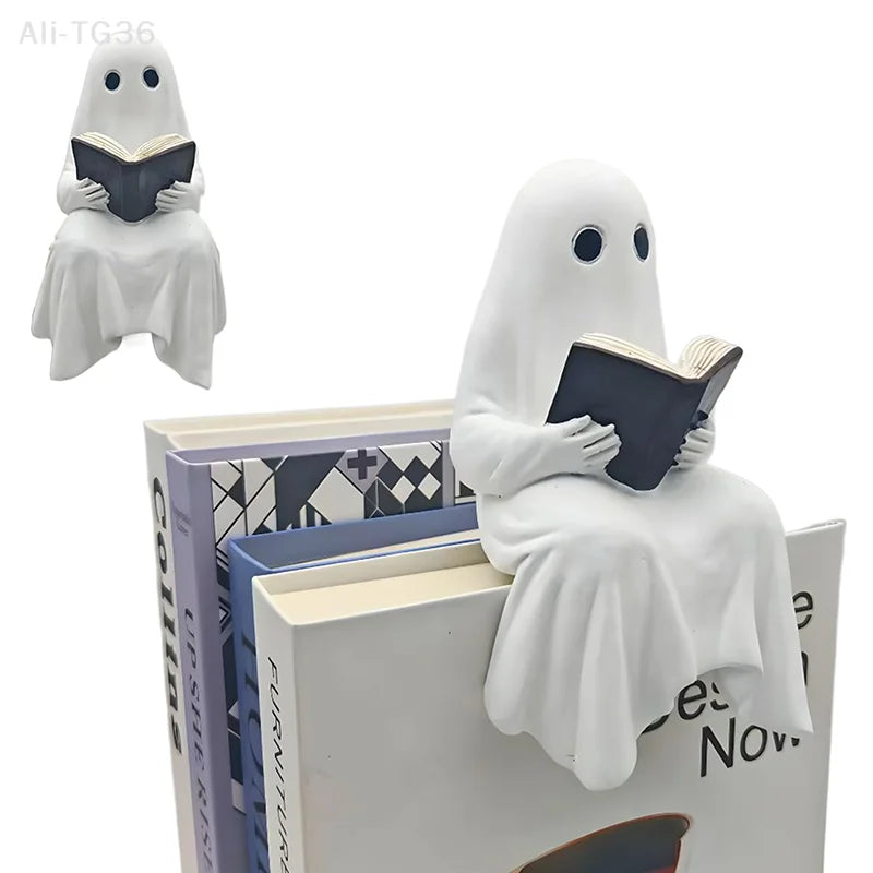 Halloween Ghost Figurine Ghost Reading Statue Resin Sitting Ghosts Figurine Reading A Book For Halloween Bookshelf Office Decor