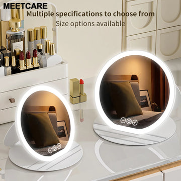 3 Color LED Makeup Mirror Dimmable 8.66 & 7.28inch with Touch Screen Fold Adjust Cosmetic Mirrors Tabletop Travel & Home Use