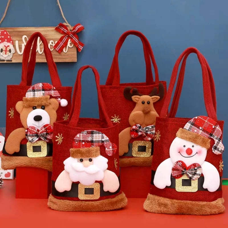 10PCS Christmas Gift Bags Tote Gift Bags Christmas Eve Apple Gift Bags Candy Bags Cloth Bags Decorations Christmas