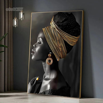African Woman Flower Canvas Print Posters HD Wall Art Canvas Painting Black Woman Art Fashion Home Living Room Wall Decor Mural