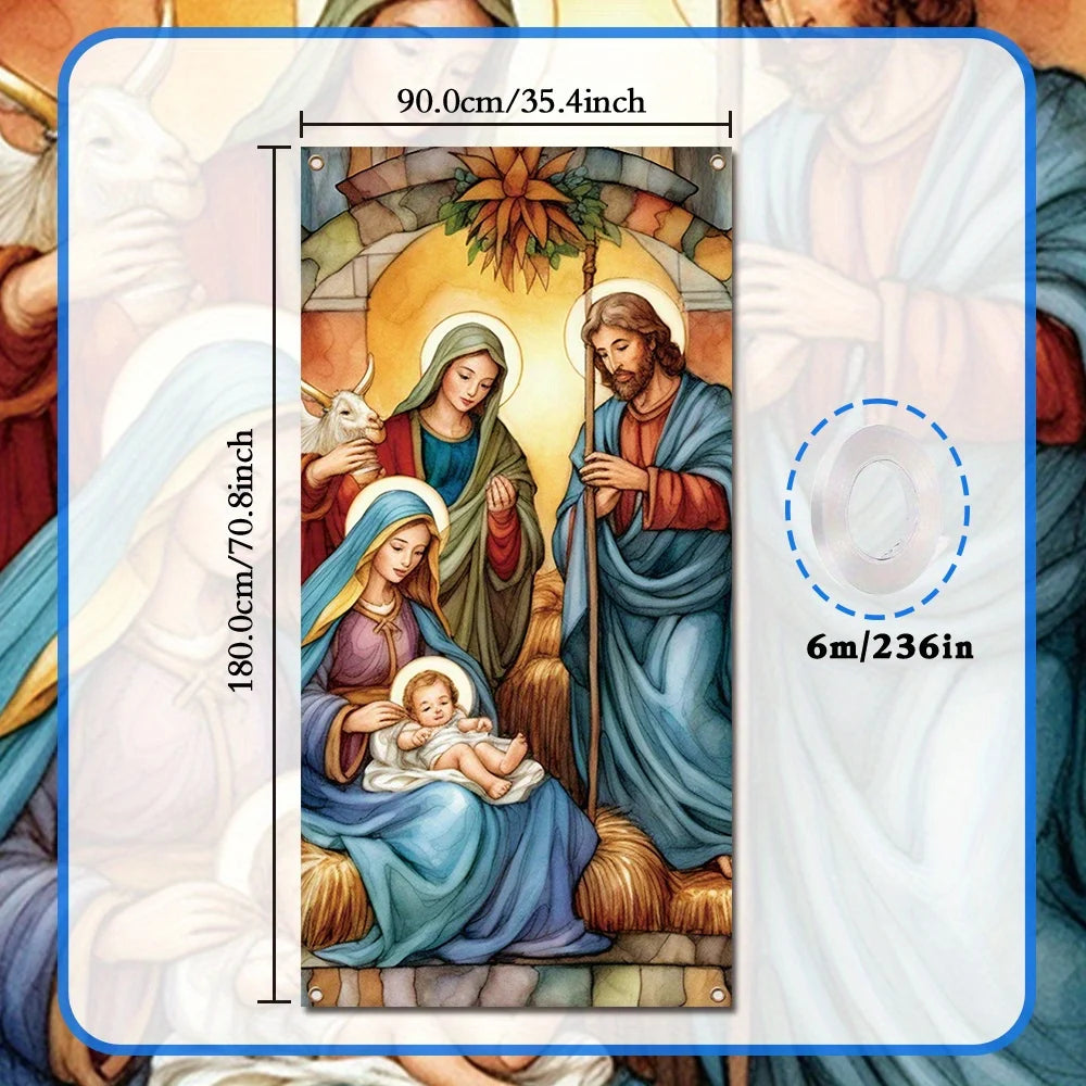 The Birth Scene of Jesus Background Christmas New Year Bright Stars Banner Holy Family Home Religious Wall Decoration Door Cover