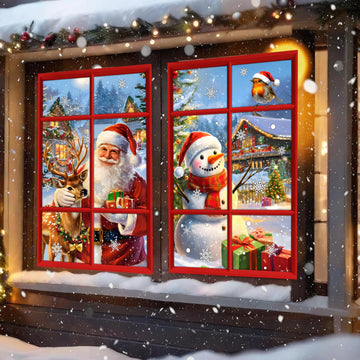 2D Christmas Santa Claus Window Decoration Merry Xmas Party Decor 2025 Xmas Santa Claus Window Cover Navidad Natal New Gift 2026
