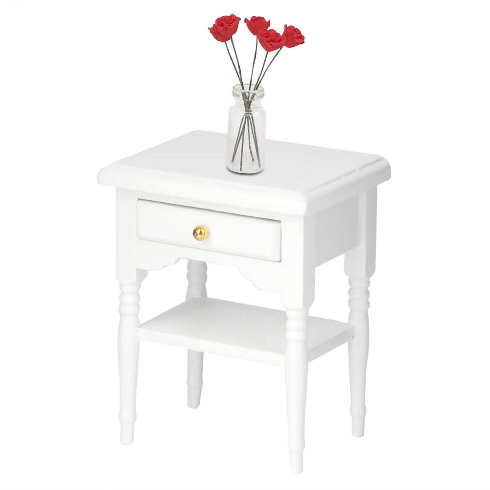 Wood Bedside Table Furniture Toy Wood Bedside Table 1:12 White Mini Bedroom Furnishing Articles Wooden Bedside Table Model