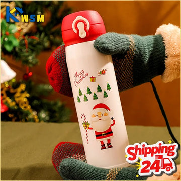 Christmas Thermos Cup Cartoon Christmas Tree Stainless Steel Insulated Mug Outdoor Travel Coffee Cup Christmas Childrens Gift