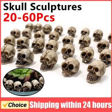 20-60Pcs Mini Skull Model Collectable Halloween Gothic Skull Sculptures Festival Theme Landscape Garden Potted Plant Decor