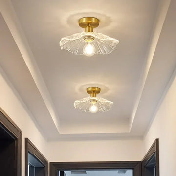Modern Elegant Transparent Glass Flower Ceiling Lights, Gold Iron Material E27 for Hallway, Bedroom&Kitchen Nordic Ceiling Lamps