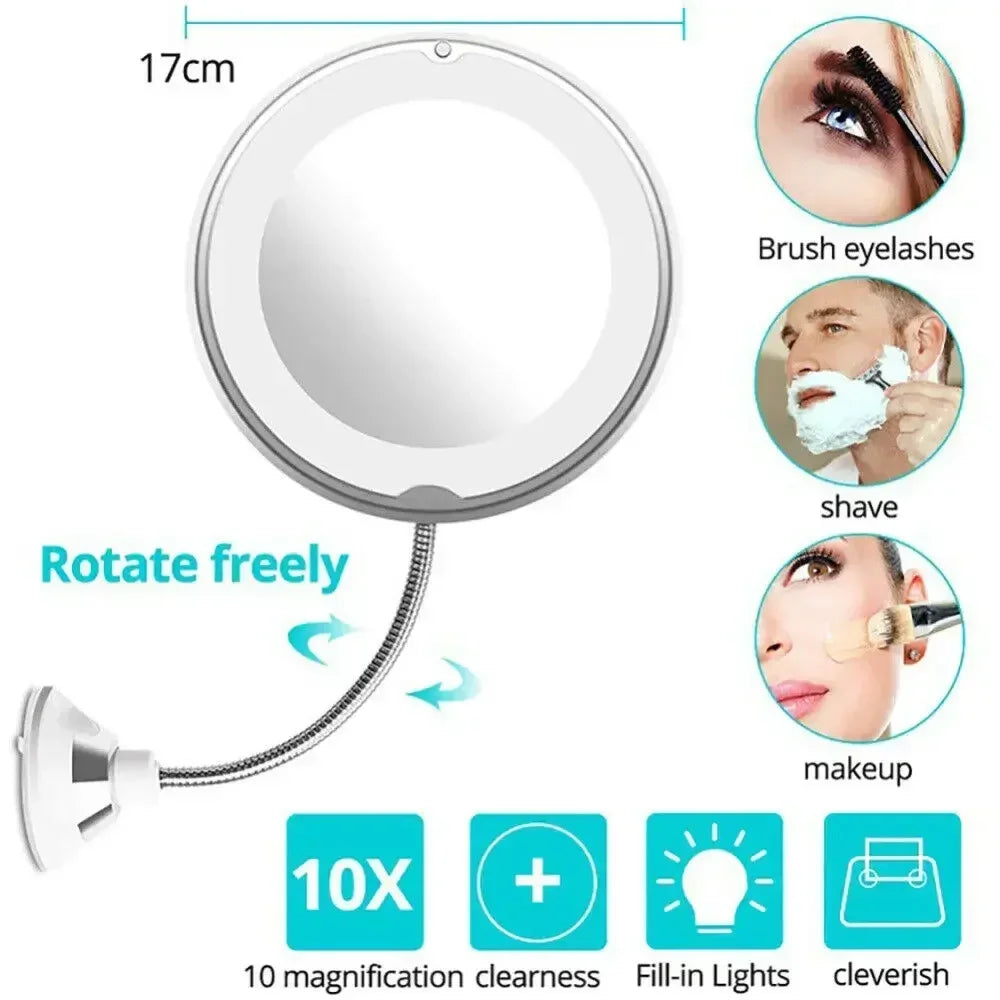 10x Magnifying Vanity Mirror with Lights Touch Screen LED Lighting Dressing Makeup Lamp Bottom Sucker Flexible Portable Design
