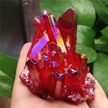 Natural Red Crystal Cluster, Red Titanium Rainbow Halo, Office Home Decoration Quartz, Holiday Creative Gifts, Jewelry