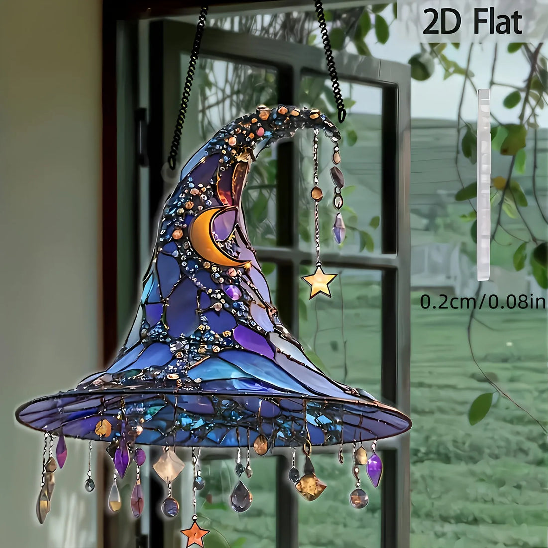 Halloween Witch Hat Ornament Blue Acrylic Hanging Decor Glow in the Dark Party Supplies Moon Star Charm Spooky Home Decoration