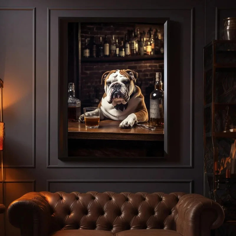 English Bulldogs Poker Poster Canvas Print Wall Art Vintage Whiskey Pub Decor for Man Cave Game Room Bar Home Decor Funny Gift