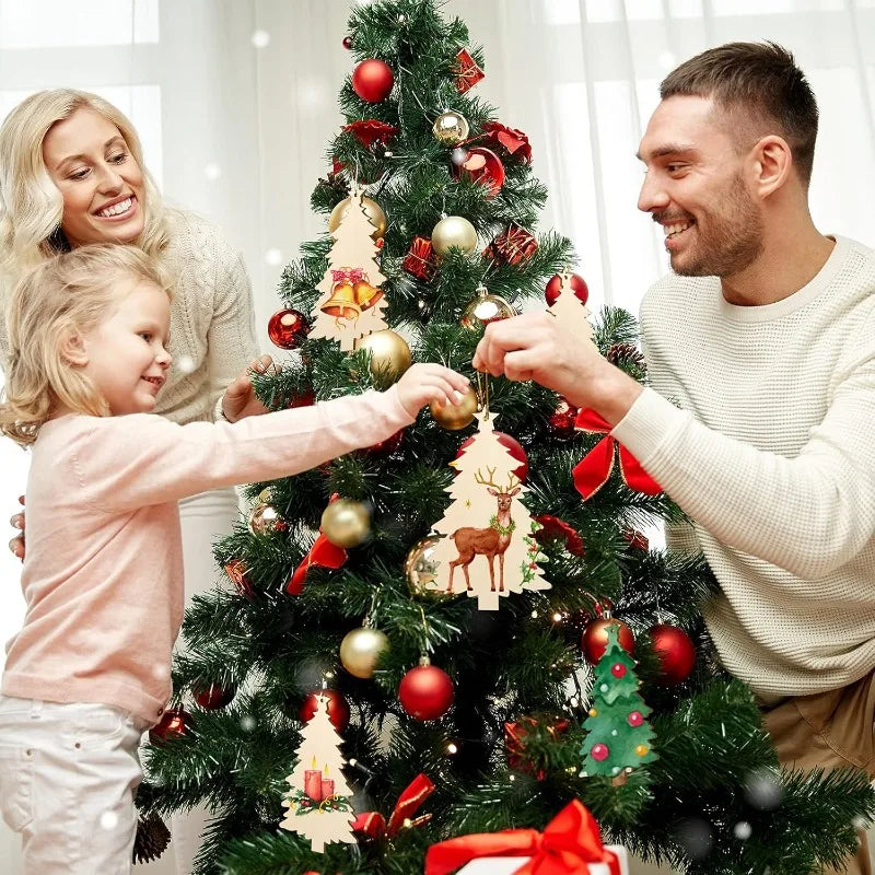 10pcs Wooden Christmas Ornaments DIY Blank Unfinished Wood Ornament for Crafts Hanging Decorations (Beige Christmas Tree)