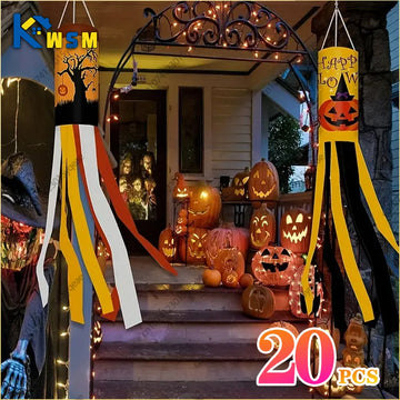 20PCS New Halloween Ghost Windsock Flag Waterproof Ghost Flag Patio Party Decoration Ghost Festival Outdoor Decoration Supplies