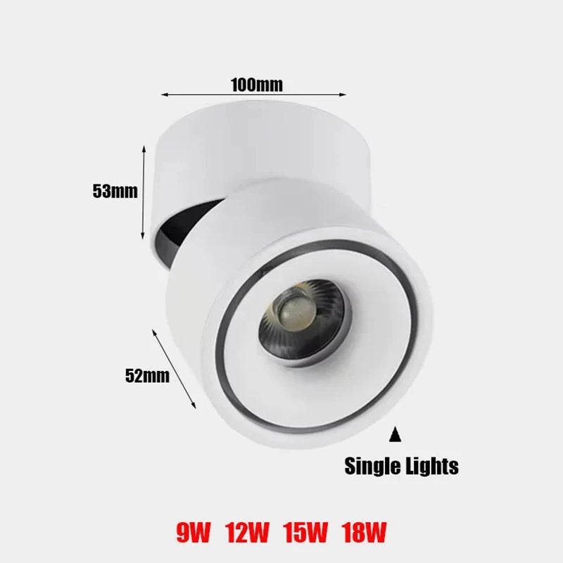 Dimmable COB LED Downlights 9W 12W 15W 18W Rotating Folding LED Ceiling Spot lights AC85~265V LED Ceiling Lamp Indoor Lighting