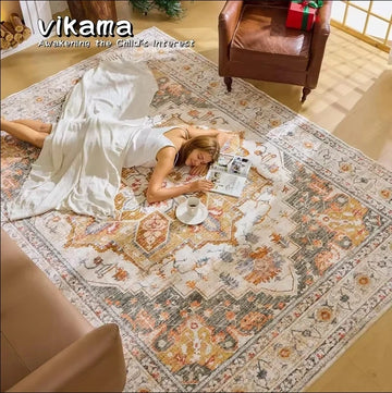 VIKAMA European And American Carpet Living Room Luxury High-End Carpet Bedroom Bed Blanket Retro Persian Carpeted Home Decor