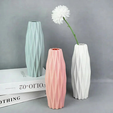 Modern Flower Vase Plastic Vases for Flowers White Pink Plastic Vase Flower Pot Basket Nordic Home Living Room Decoration