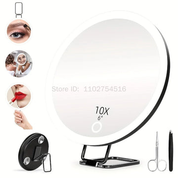 5/10/20/30X Magnifying Mirror With LED Light Tweezers 360 Degrees Rotary Wall Hanging Desktop Magnified Makeup Vanity Mirror