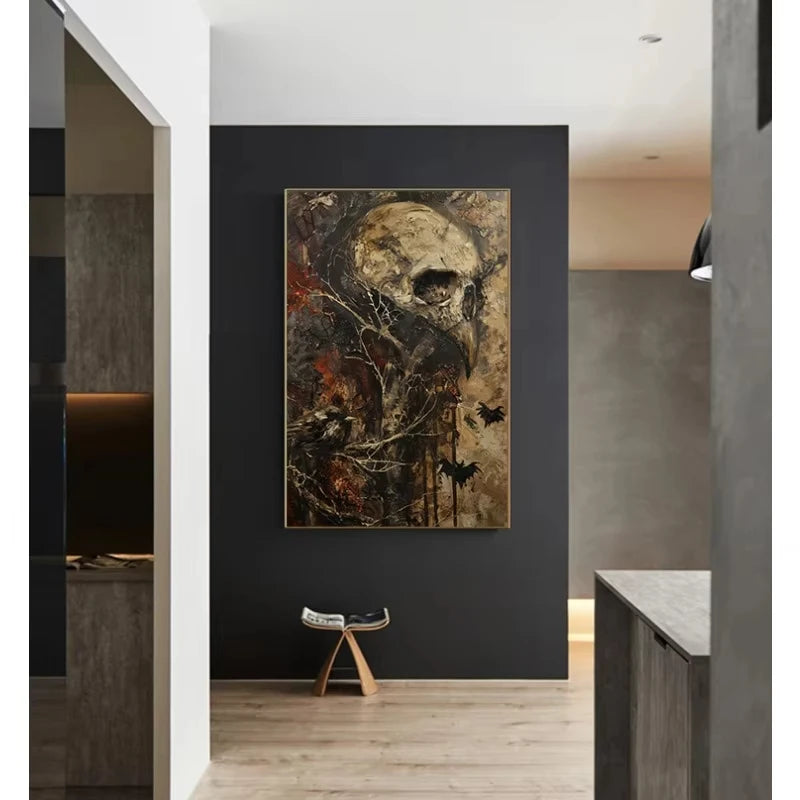 Abstract Horror Skeleton Poster Fantasy Witchy Creepy Festival Canvas Painting Wall Art Halloween Christmas Bedroom Home Decor