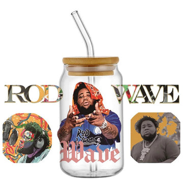 Rapper Rod Wave UV DTF Transfer Sticker Waterproof Transfers Stickers for 16oz Glass Cup Wrap Sticker Self Adhesive DIY Custom