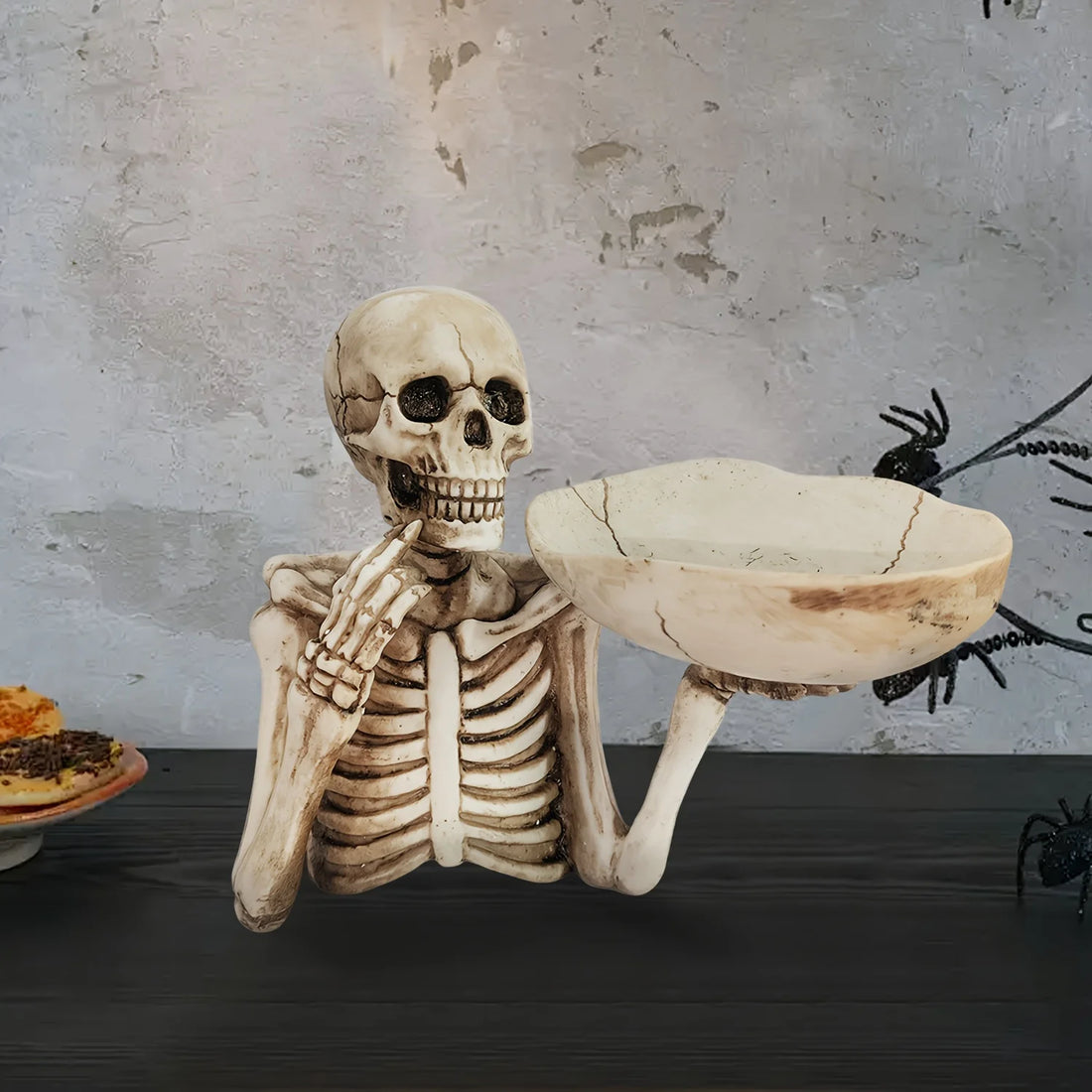 1 Piece Resin Skull Tray Ornament with Bowl - Unique Skeleton Design, Perfect for Halloween, Halloween Decorations