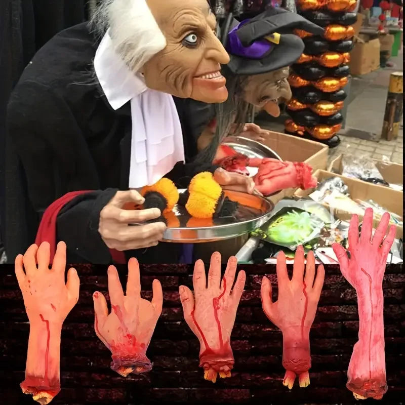 1-5PCS Halloween Horror Simulation Human Limbs Props Fake Hands Feet Brain Heart Haunted House Party Decoration Accessories