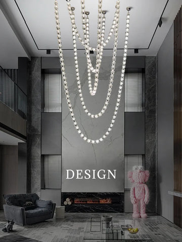 Villa Luxury Hall Hanging Lamp Crystal Duplex Loft Chandelier Minimalist Customized Long Led Pendant Light High Quality Lobby