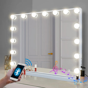 Large Bluetooth Vanity Mirror Makeup Mirror with Lights Hollywood Mirror Touchscreen Control Cosmetic Mirrors with 15 LED Bulbs