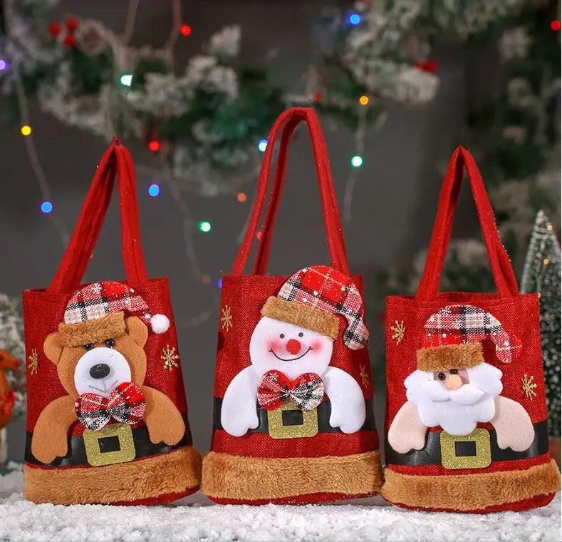 10PCS Christmas Tote Bag  Snowman Fawn Father Christmas Gift Bags  Children Candy Bags Storage Bags Christmas Decoration